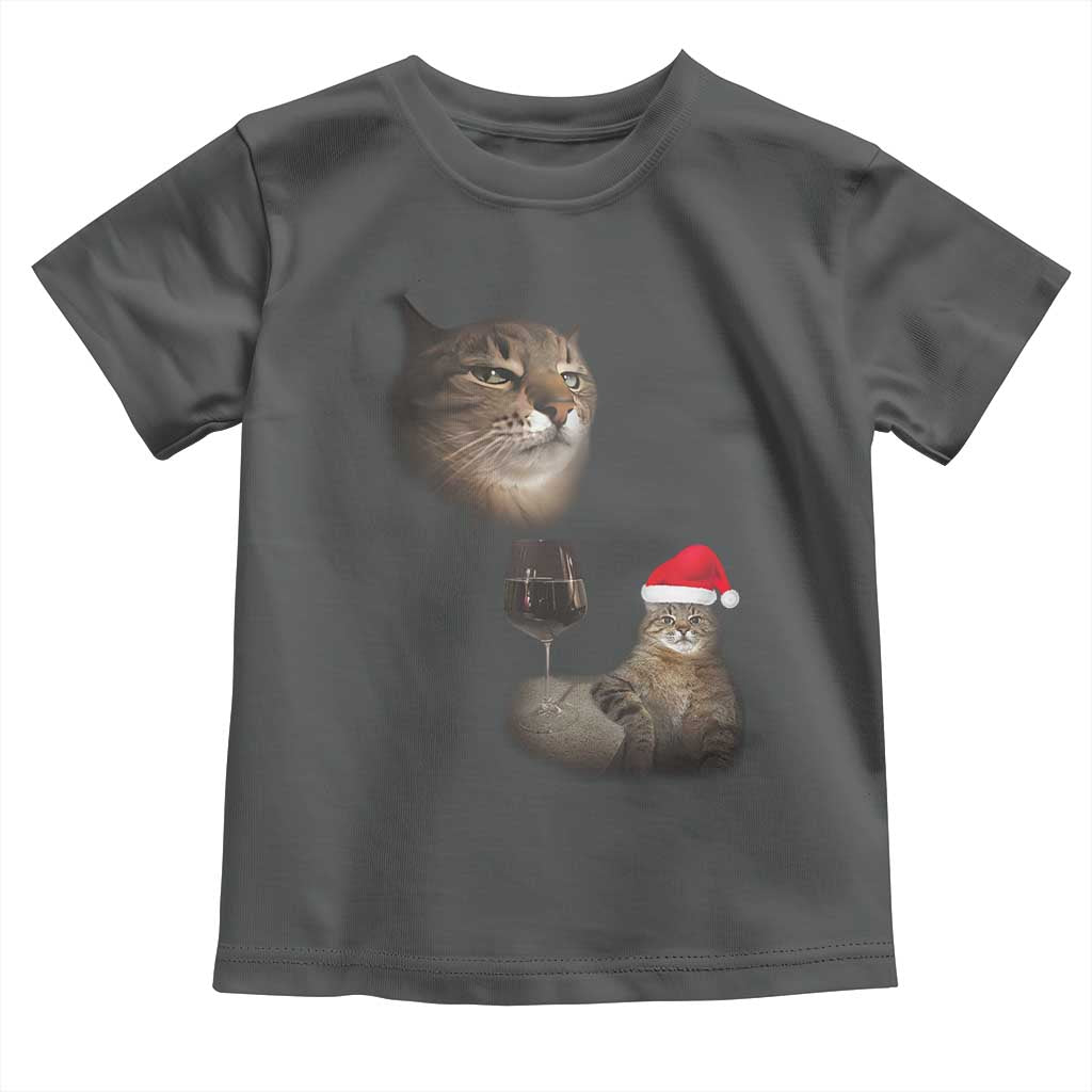 Funny Cat Christmas Toddler T Shirt Cats Drinking Wine Oddly Specific Meme TS14 Dark Heather Print Your Wear