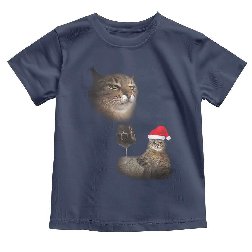 Funny Cat Christmas Toddler T Shirt Cats Drinking Wine Oddly Specific Meme TS14 Navy Print Your Wear