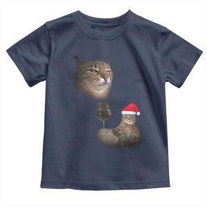 Funny Cat Christmas Toddler T Shirt Cats Drinking Wine Oddly Specific Meme TS14 Navy Print Your Wear