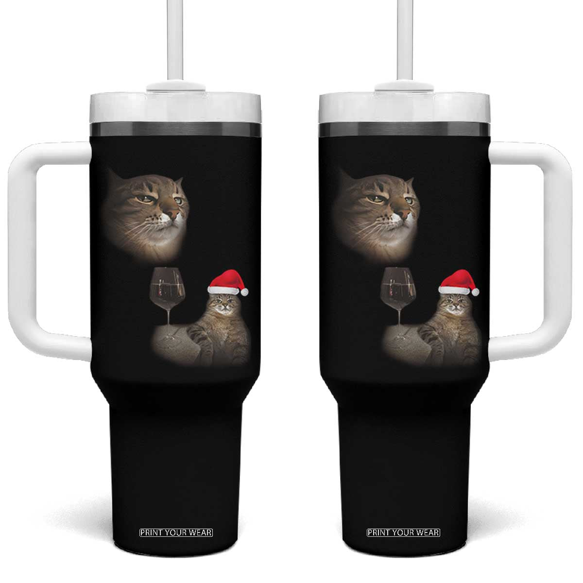 Funny Cat Christmas Tumbler With Handle Cats Drinking Wine Oddly Specific Meme TS14 One Size: 40 oz Black Print Your Wear