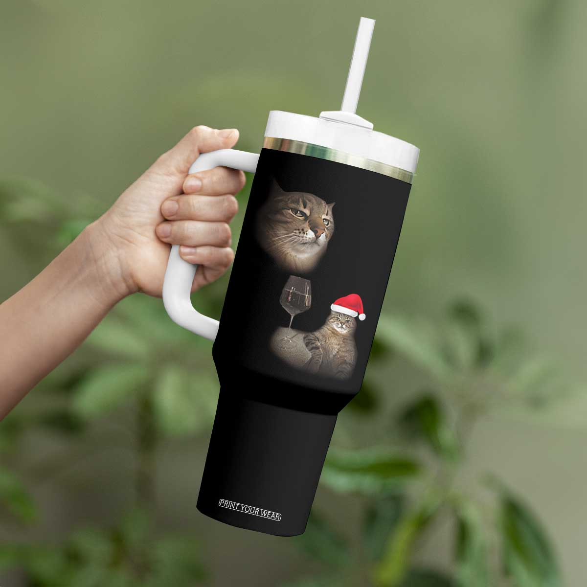 Funny Cat Christmas Tumbler With Handle Cats Drinking Wine Oddly Specific Meme TS14 Print Your Wear