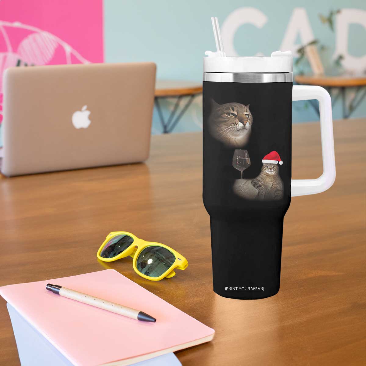 Funny Cat Christmas Tumbler With Handle Cats Drinking Wine Oddly Specific Meme TS14 Print Your Wear
