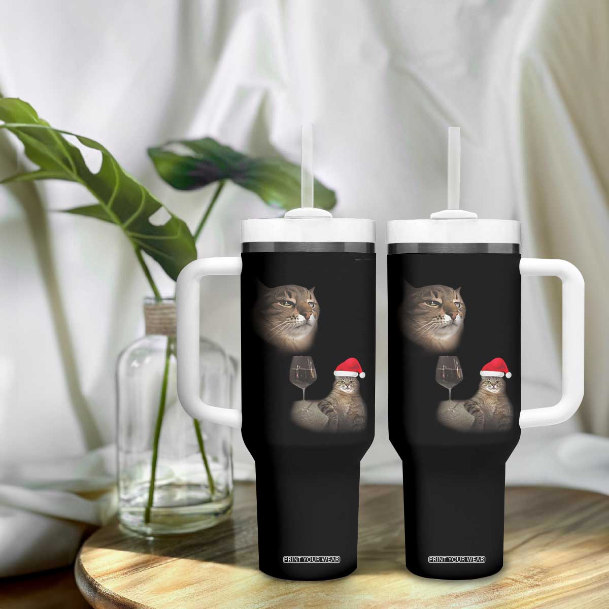 Funny Cat Christmas Tumbler With Handle Cats Drinking Wine Oddly Specific Meme TS14 Print Your Wear
