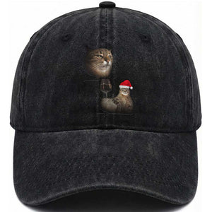 Funny Cat Christmas Washed Cotton Baseball Cap Cats Drinking Wine Oddly Specific Meme TS14 Washed Cap Universal Fit Black Print Your Wear