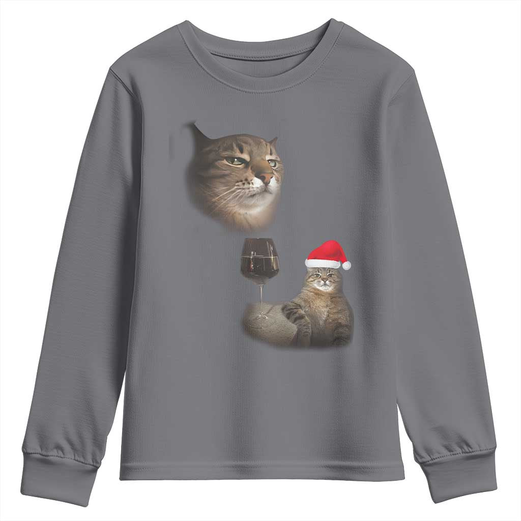 Funny Cat Christmas Youth Sweatshirt Cats Drinking Wine Oddly Specific Meme TS14 Charcoal Print Your Wear