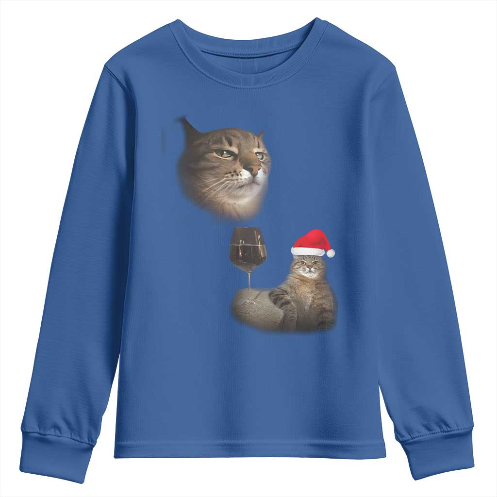 Funny Cat Christmas Youth Sweatshirt Cats Drinking Wine Oddly Specific Meme TS14 Royal Blue Print Your Wear
