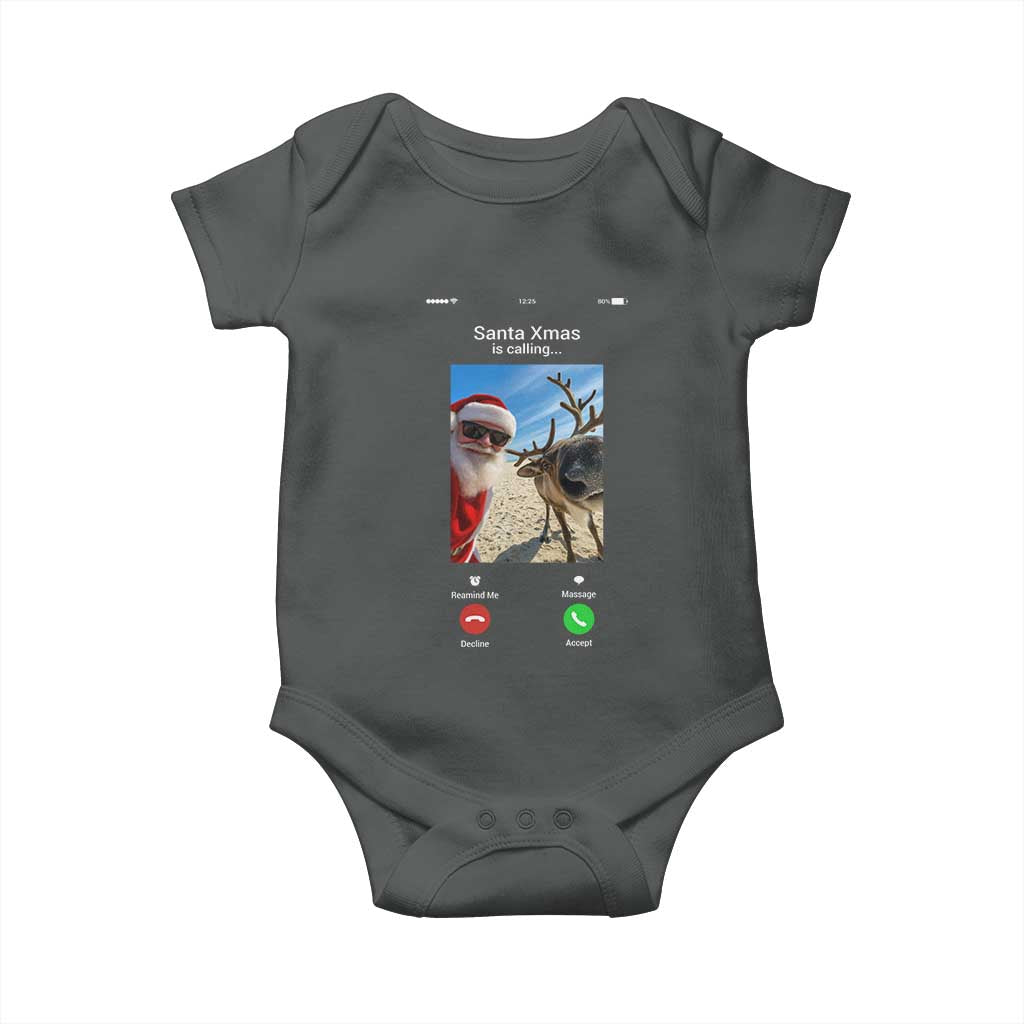 Santa Christmas Meme Baby Onesie Reindeer Video Call TS14 Dark Heather Print Your Wear