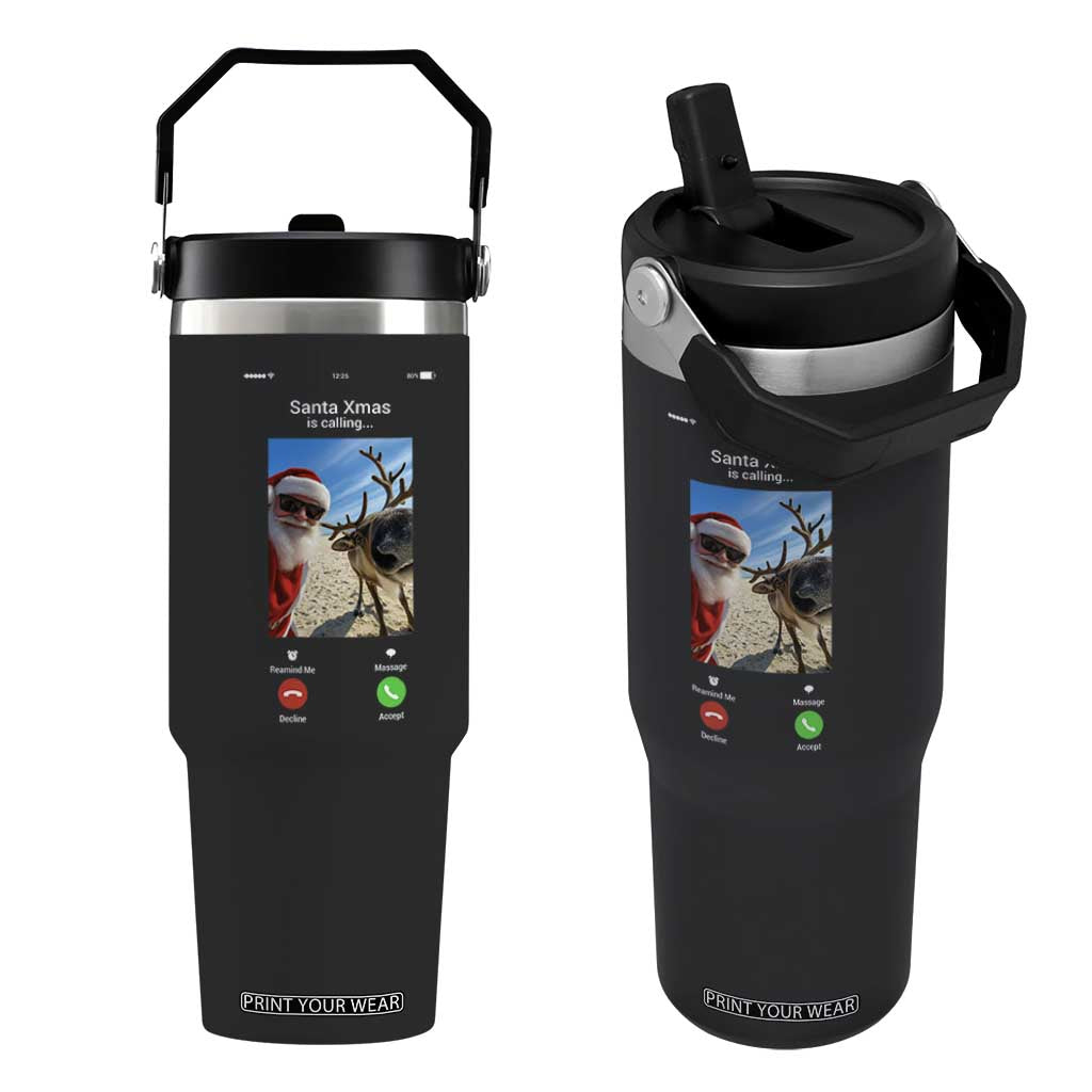 Santa Christmas Meme Flip Straw Tumbler Reindeer Video Call TS14 One Size: 30 oz Black Print Your Wear
