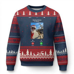 Santa Xmas Meme Ugly Christmas Sweater Reindeer Video Call TS14 Navy Red Print Your Wear