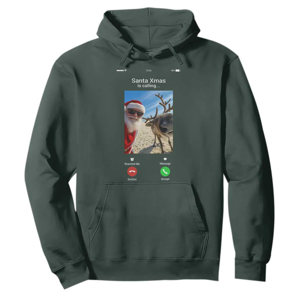 Santa Christmas Meme Hoodie Reindeer Video Call TS14 Dark Forest Green Print Your Wear