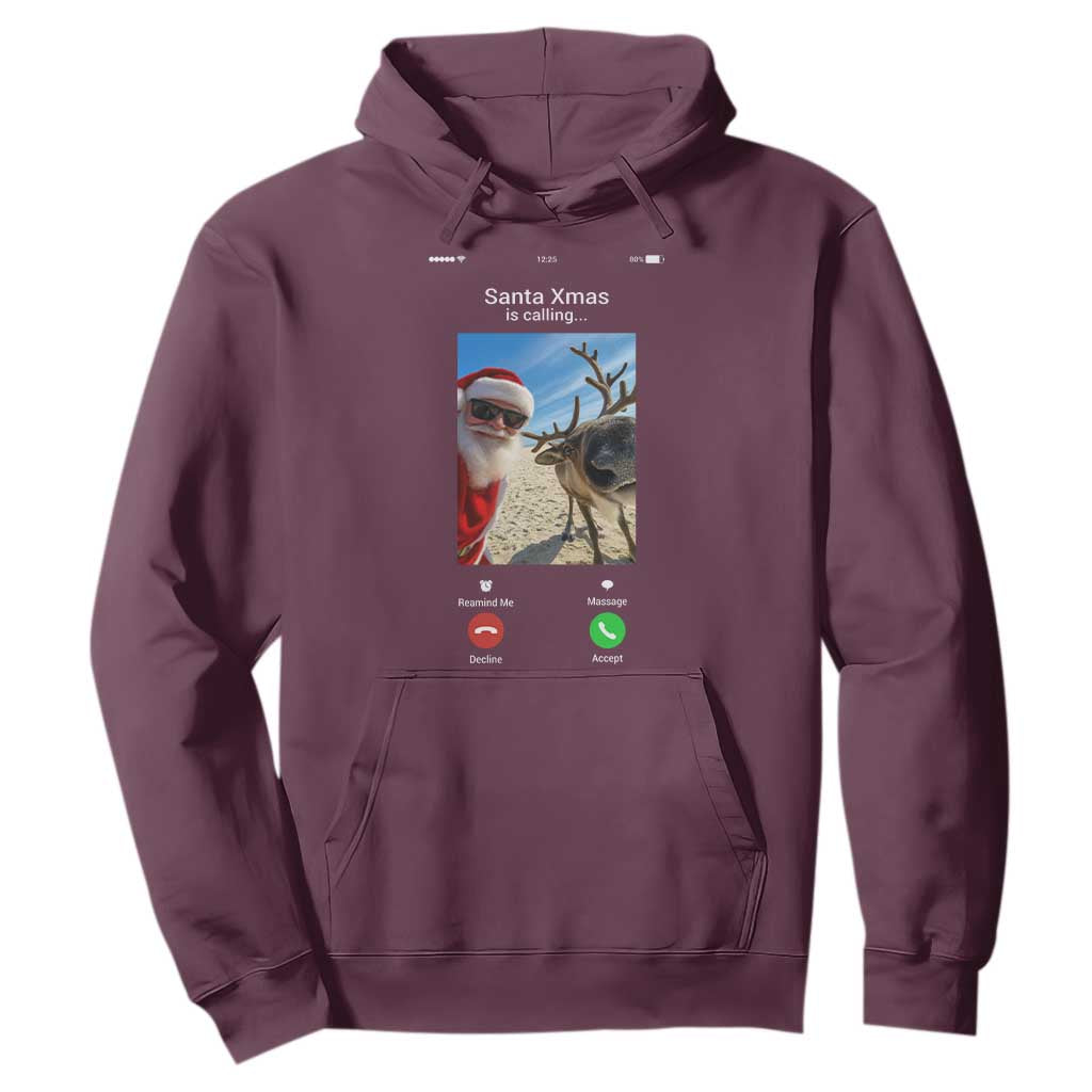Santa Christmas Meme Hoodie Reindeer Video Call TS14 Maroon Print Your Wear