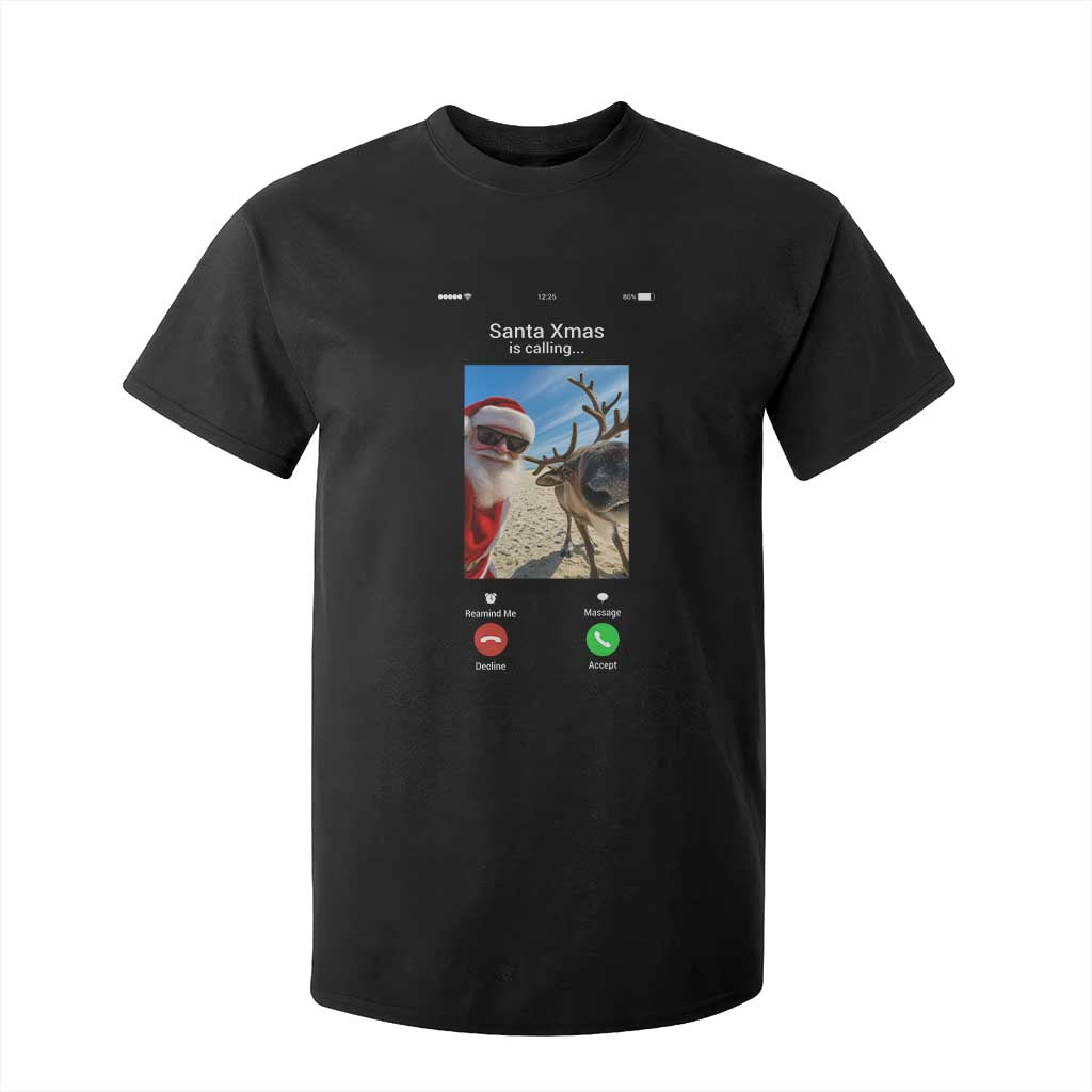 Santa Christmas Meme T Shirt For Kid Reindeer Video Call TS14 Black Print Your Wear