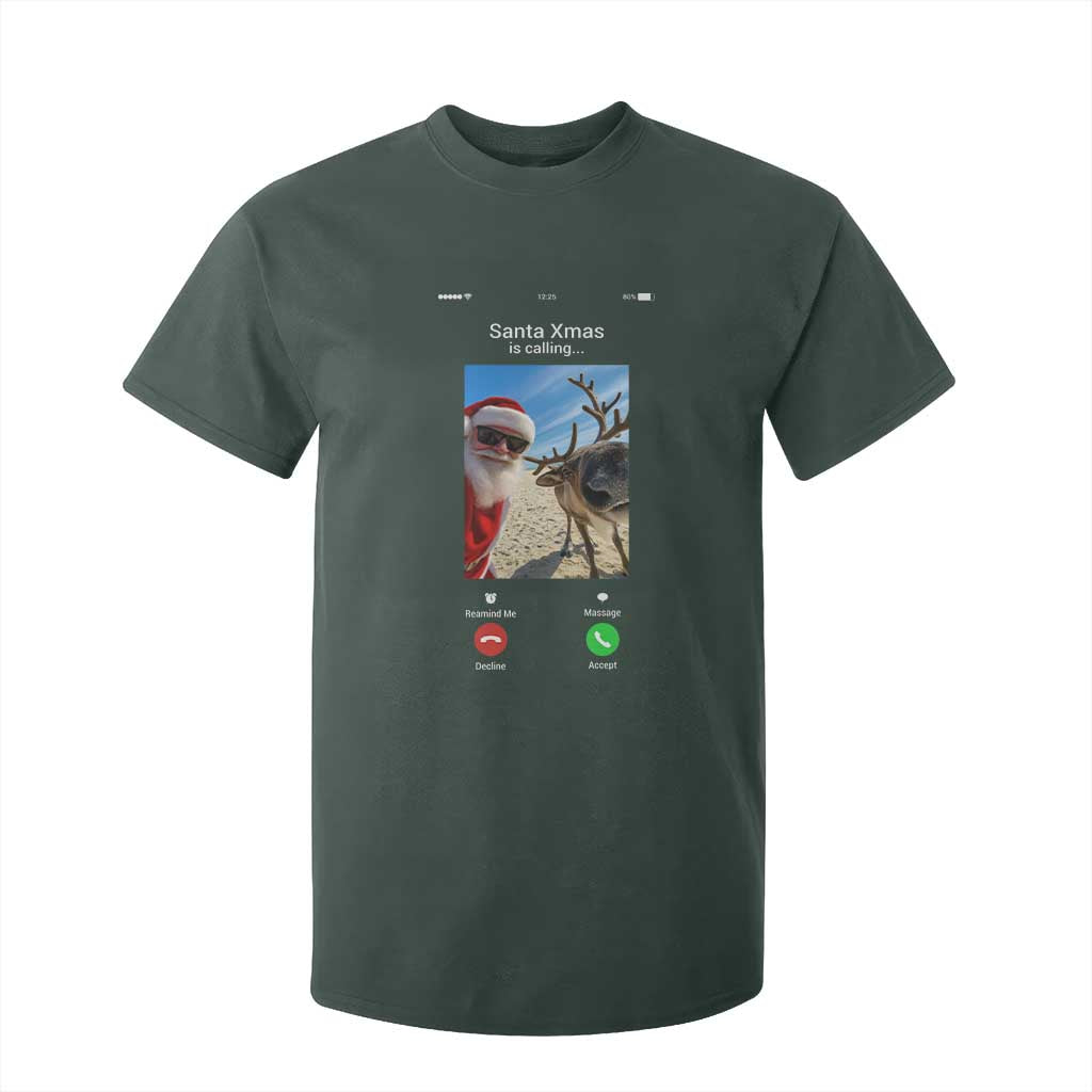 Santa Christmas Meme T Shirt For Kid Reindeer Video Call TS14 Dark Forest Green Print Your Wear