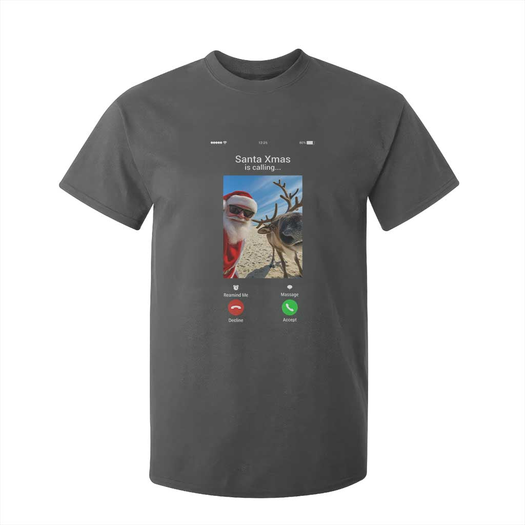 Santa Christmas Meme T Shirt For Kid Reindeer Video Call TS14 Dark Heather Print Your Wear