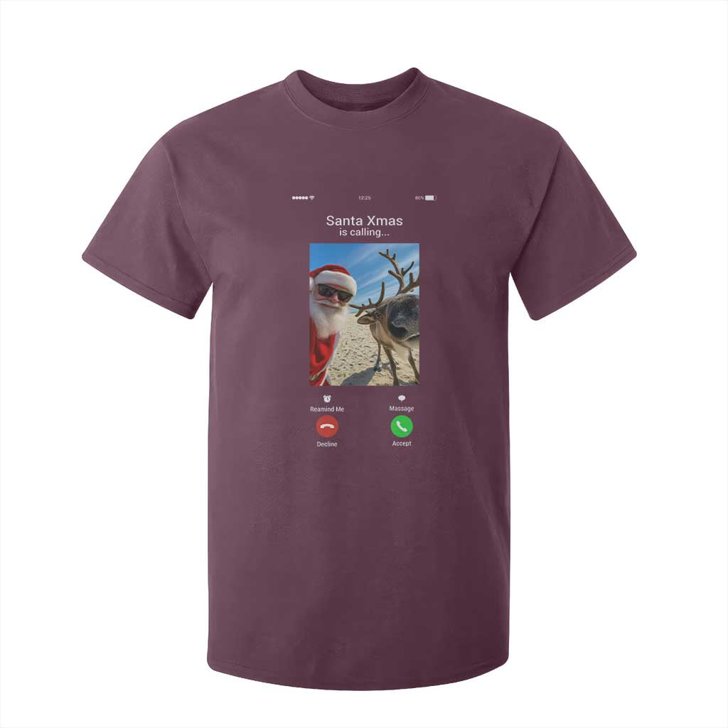 Santa Christmas Meme T Shirt For Kid Reindeer Video Call TS14 Maroon Print Your Wear