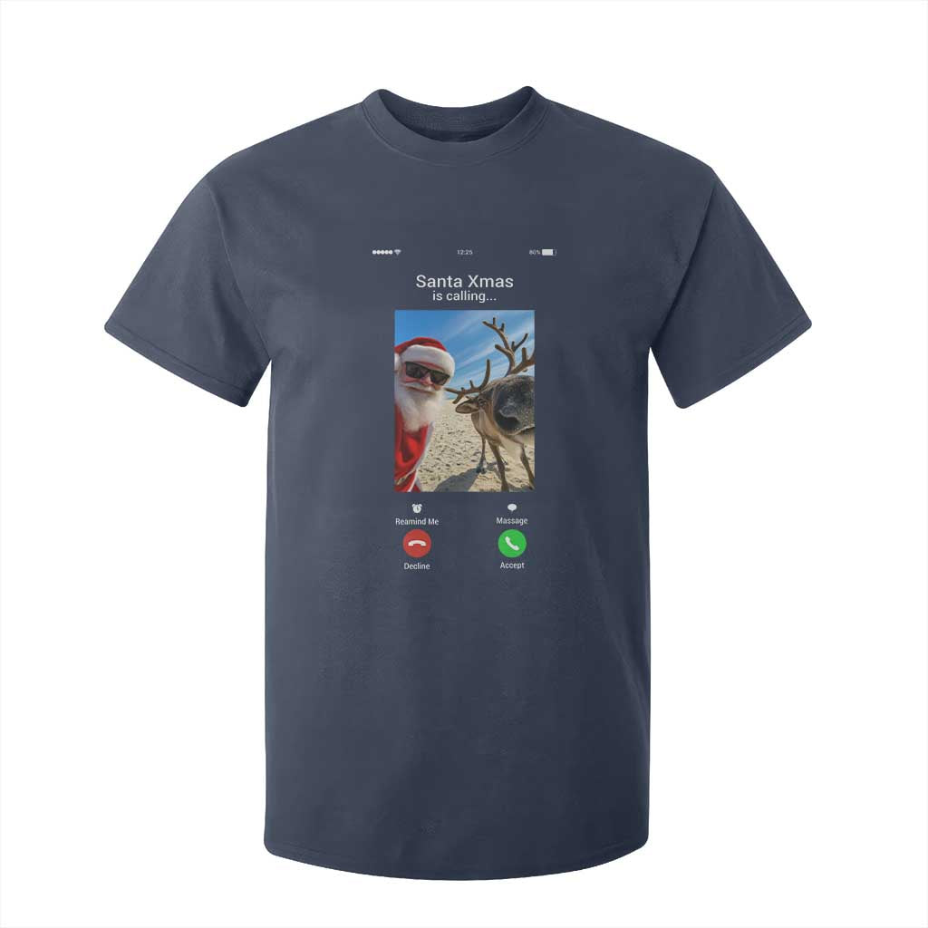 Santa Christmas Meme T Shirt For Kid Reindeer Video Call TS14 Navy Print Your Wear