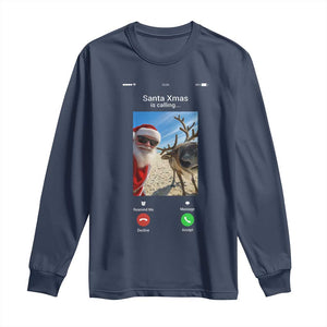 Santa Christmas Meme Long Sleeve Shirt Reindeer Video Call TS14 Navy Print Your Wear