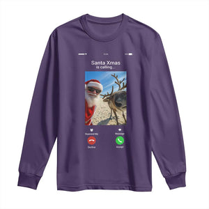 Santa Christmas Meme Long Sleeve Shirt Reindeer Video Call TS14 Purple Print Your Wear
