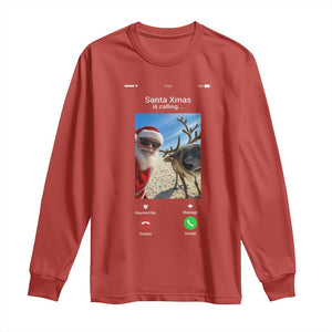 Santa Christmas Meme Long Sleeve Shirt Reindeer Video Call TS14 Red Print Your Wear