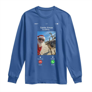 Santa Christmas Meme Long Sleeve Shirt Reindeer Video Call TS14 Royal Blue Print Your Wear