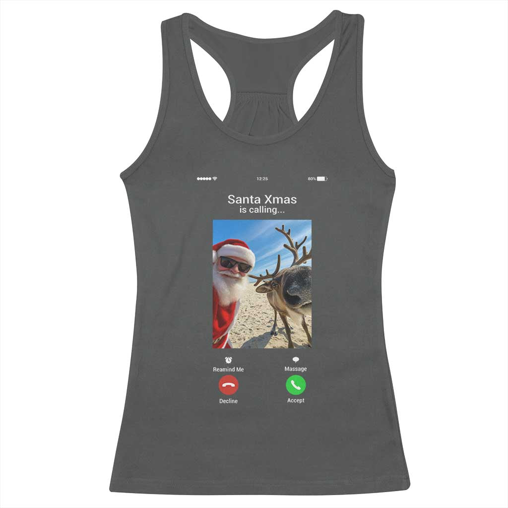 Santa Christmas Meme Racerback Tank Top Reindeer Video Call TS14 Dark Heather Print Your Wear