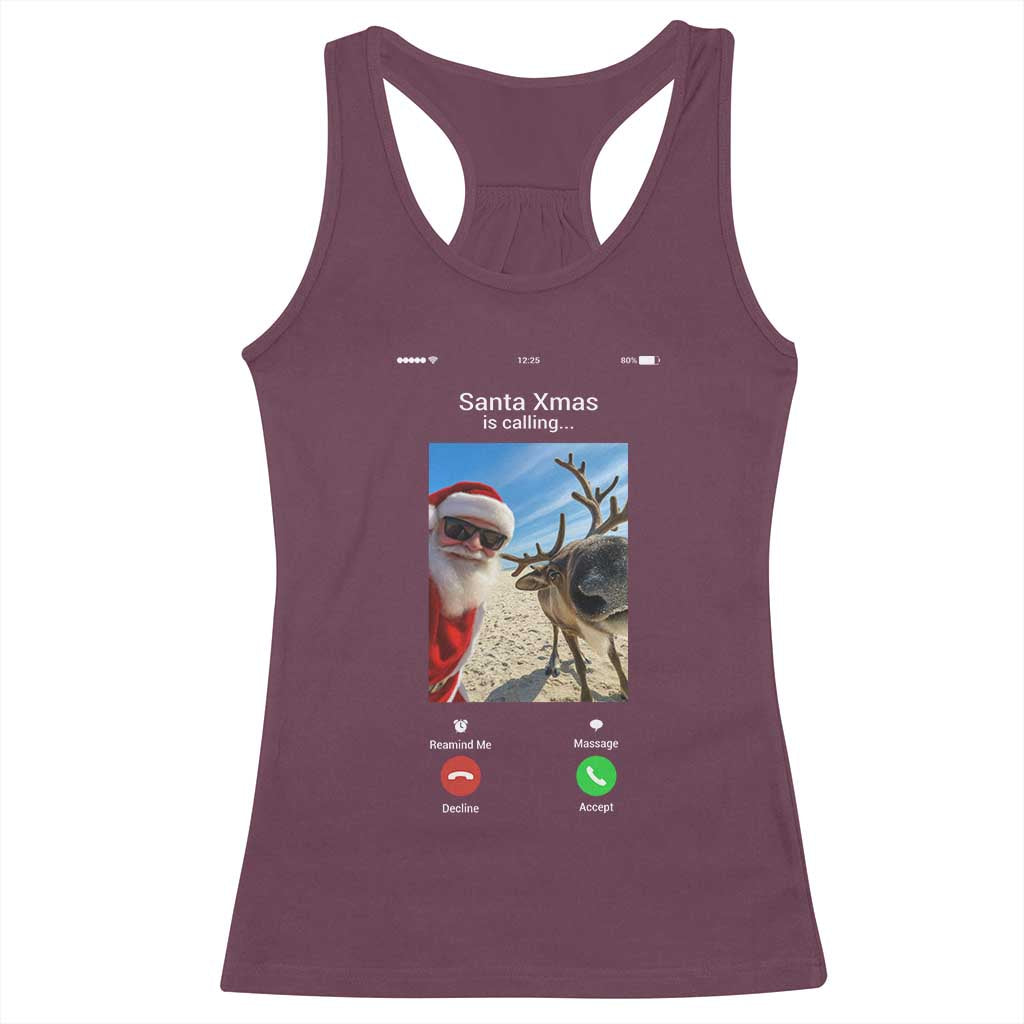 Santa Christmas Meme Racerback Tank Top Reindeer Video Call TS14 Maroon Print Your Wear