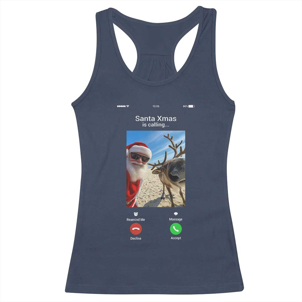 Santa Christmas Meme Racerback Tank Top Reindeer Video Call TS14 Navy Print Your Wear