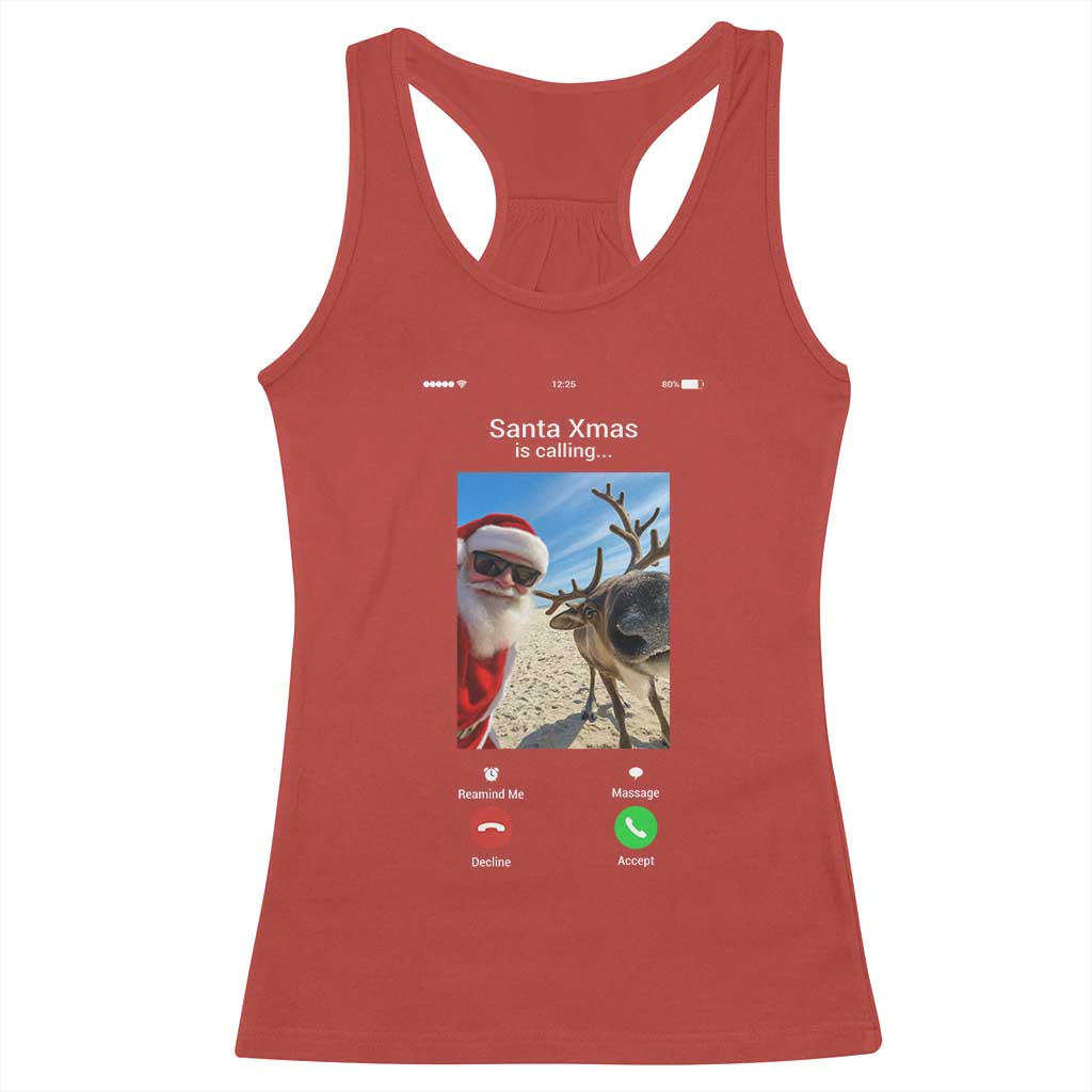 Santa Christmas Meme Racerback Tank Top Reindeer Video Call TS14 Red Print Your Wear