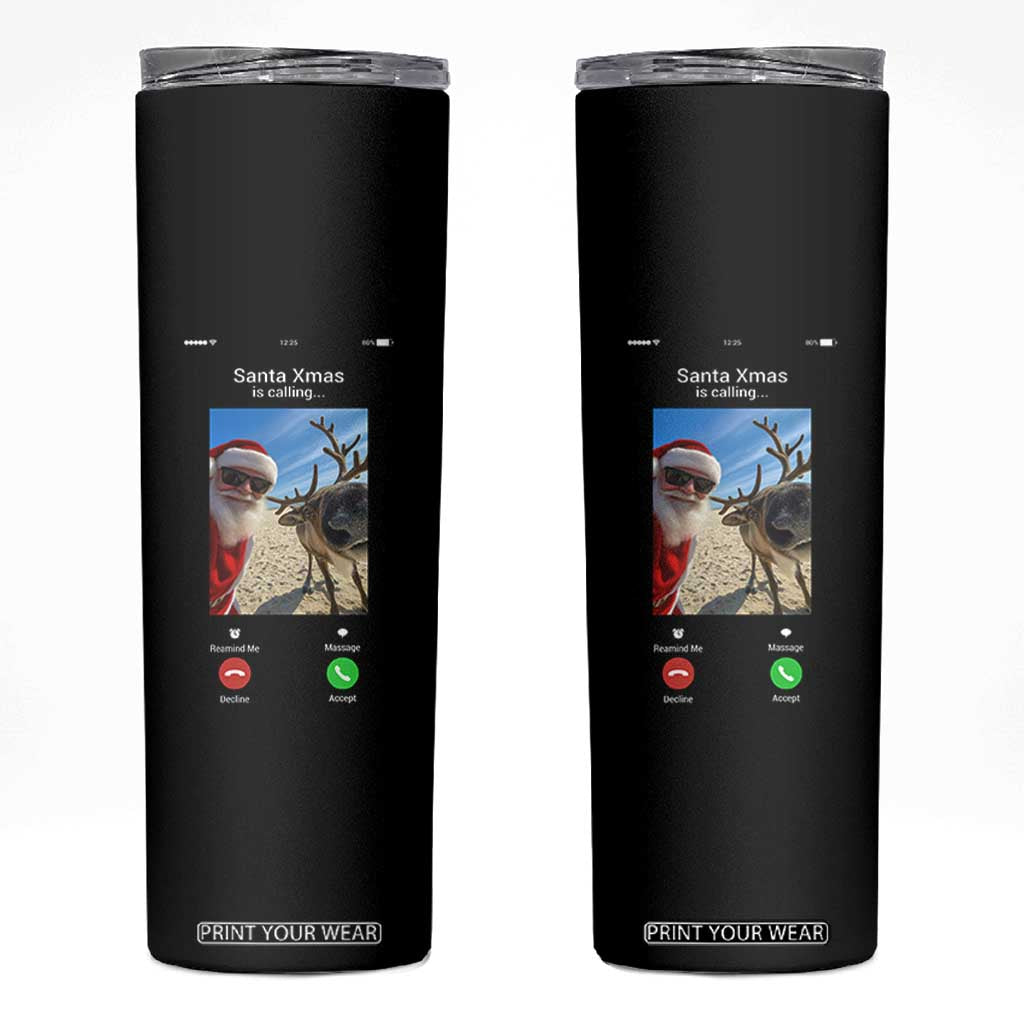 Santa Christmas Meme Skinny Tumbler Reindeer Video Call - Print Your Wear