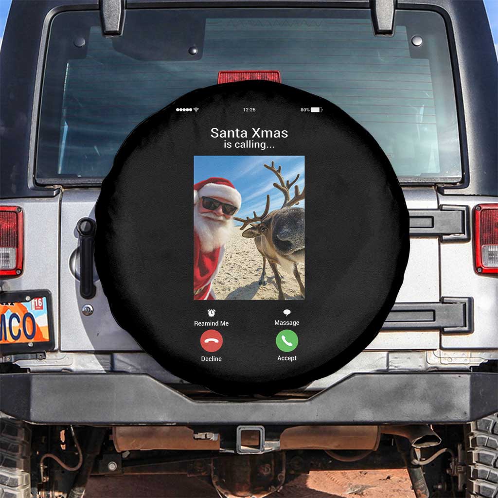 Santa Christmas Meme Spare Tire Cover Reindeer Video Call TS14 No hole Black Print Your Wear