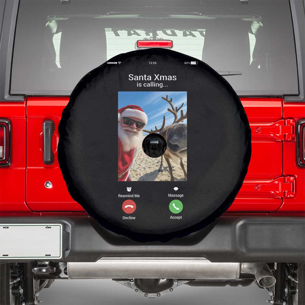 Santa Christmas Meme Spare Tire Cover Reindeer Video Call TS14 Black Print Your Wear
