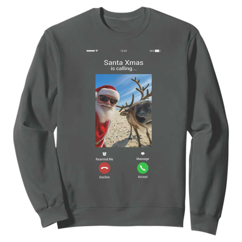 Santa Christmas Meme Sweatshirt Reindeer Video Call TS14 Dark Heather Print Your Wear