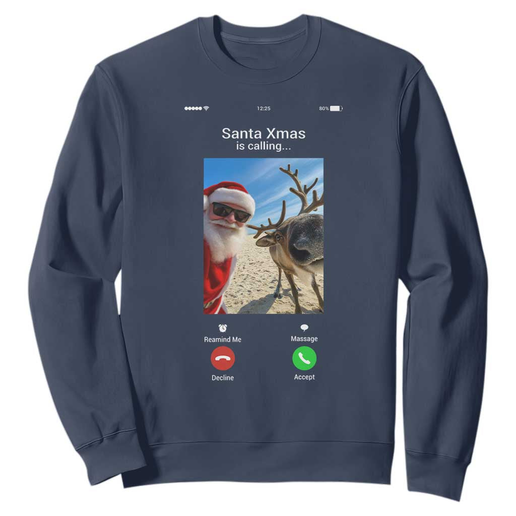 Santa Christmas Meme Sweatshirt Reindeer Video Call TS14 Navy Print Your Wear