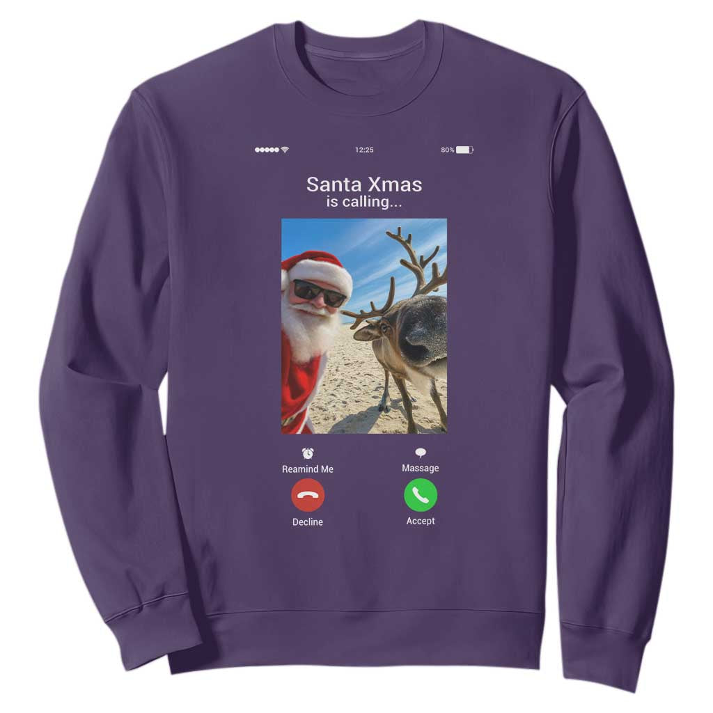 Santa Christmas Meme Sweatshirt Reindeer Video Call TS14 Purple Print Your Wear