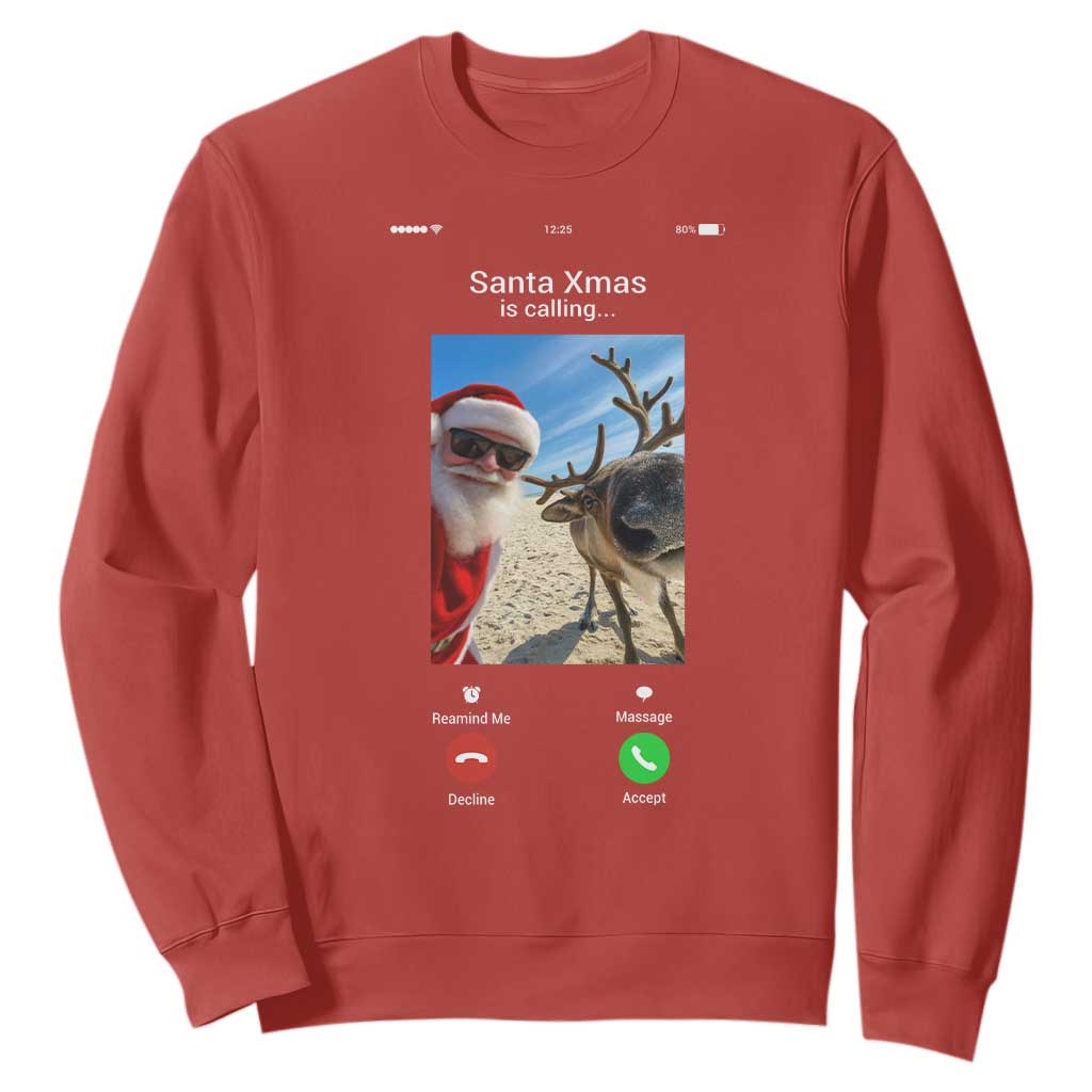Santa Christmas Meme Sweatshirt Reindeer Video Call TS14 Red Print Your Wear