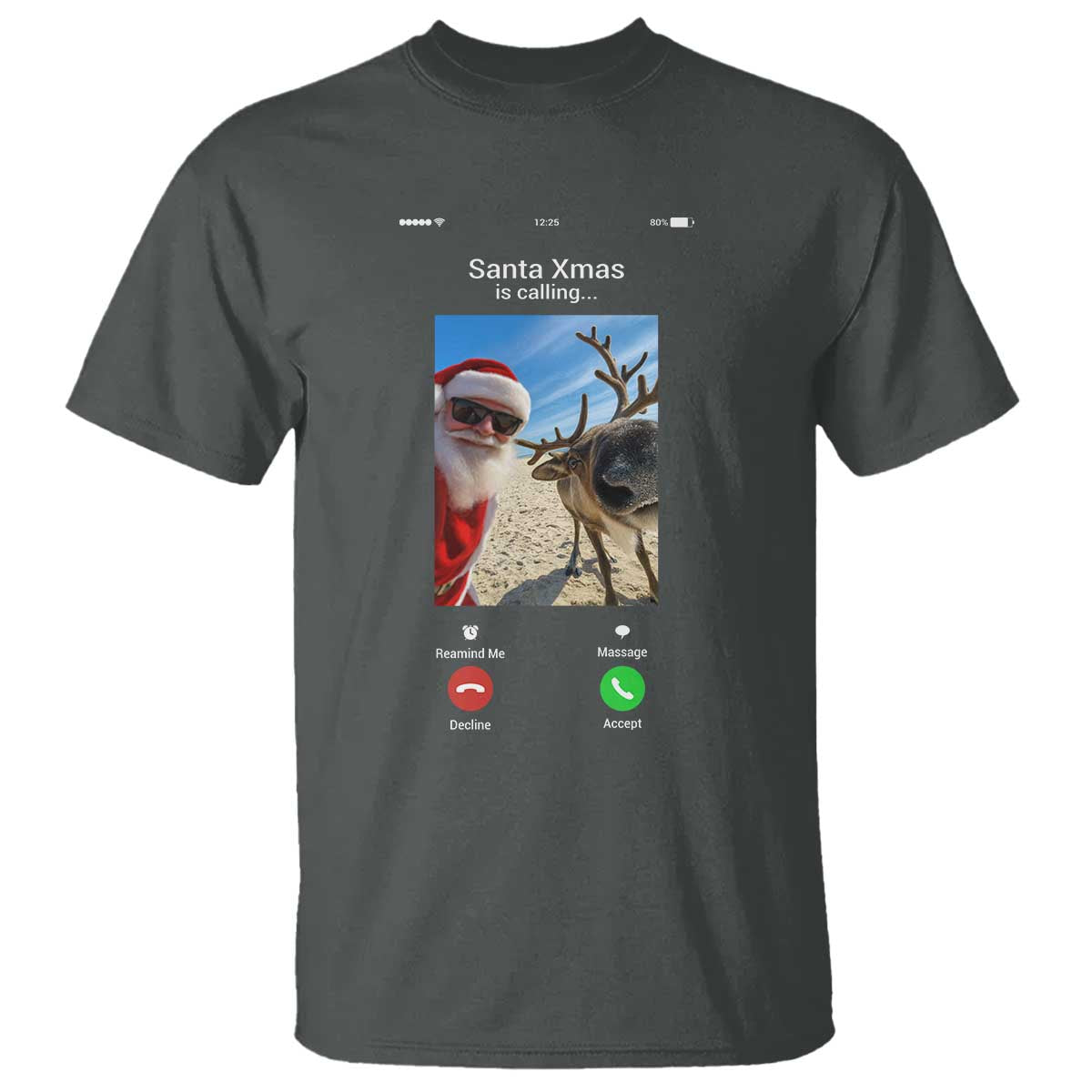 Santa Christmas Meme T Shirt Reindeer Video Call TS14 Dark Heather Print Your Wear