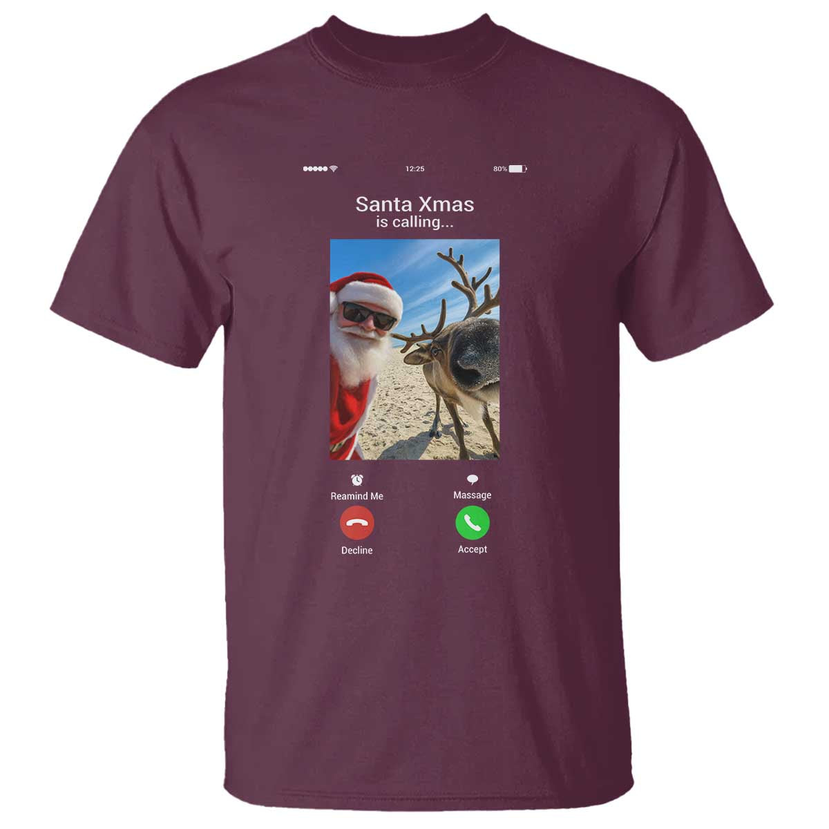 Santa Christmas Meme T Shirt Reindeer Video Call TS14 Maroon Print Your Wear