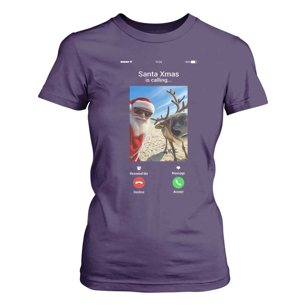 Santa Christmas Meme T Shirt For Women Reindeer Video Call TS14 Purple Print Your Wear
