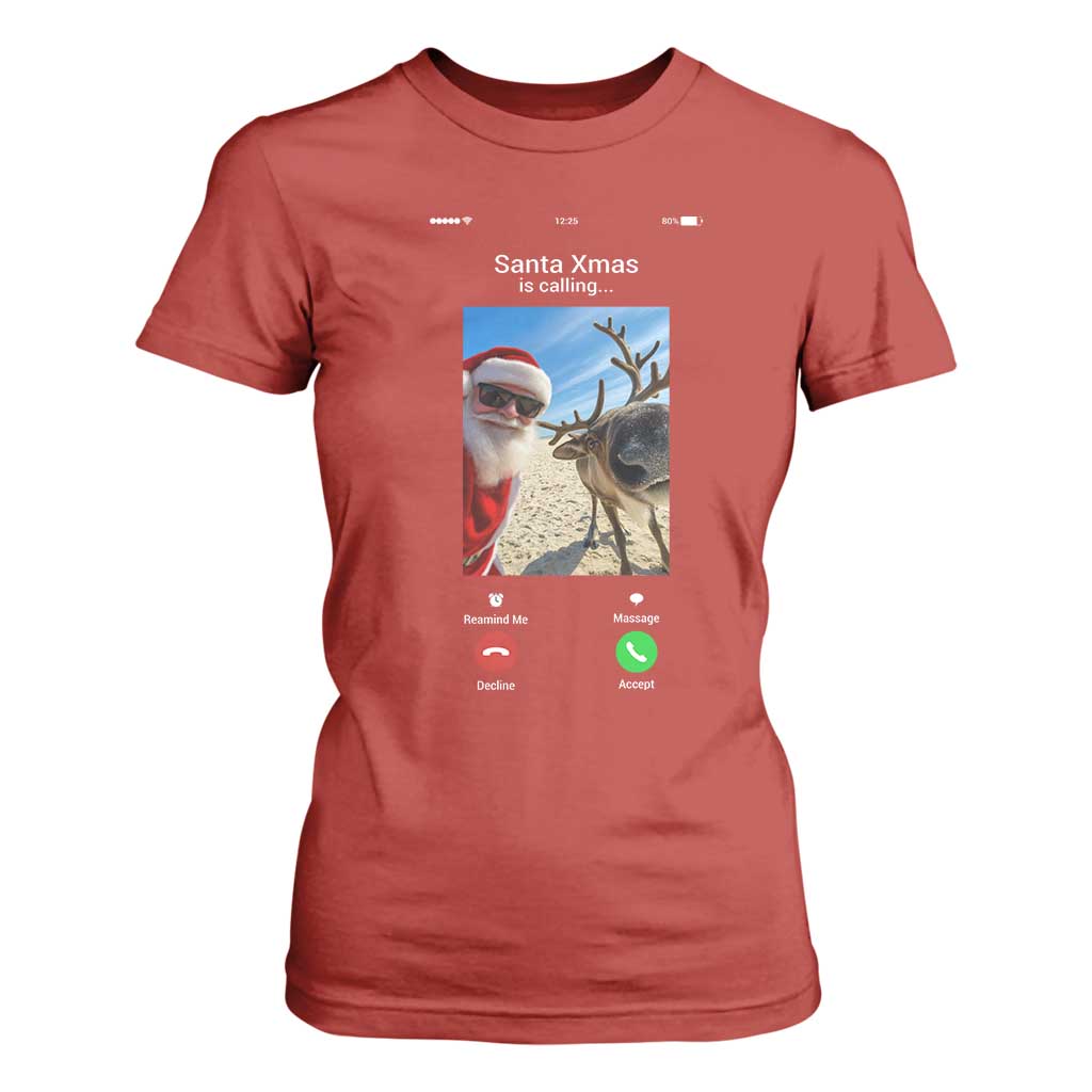 Santa Christmas Meme T Shirt For Women Reindeer Video Call TS14 Red Print Your Wear