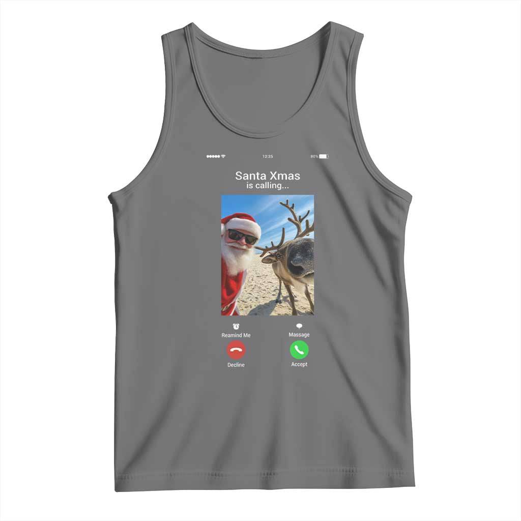Santa Christmas Meme Tank Top Reindeer Video Call TS14 Black Heather Print Your Wear