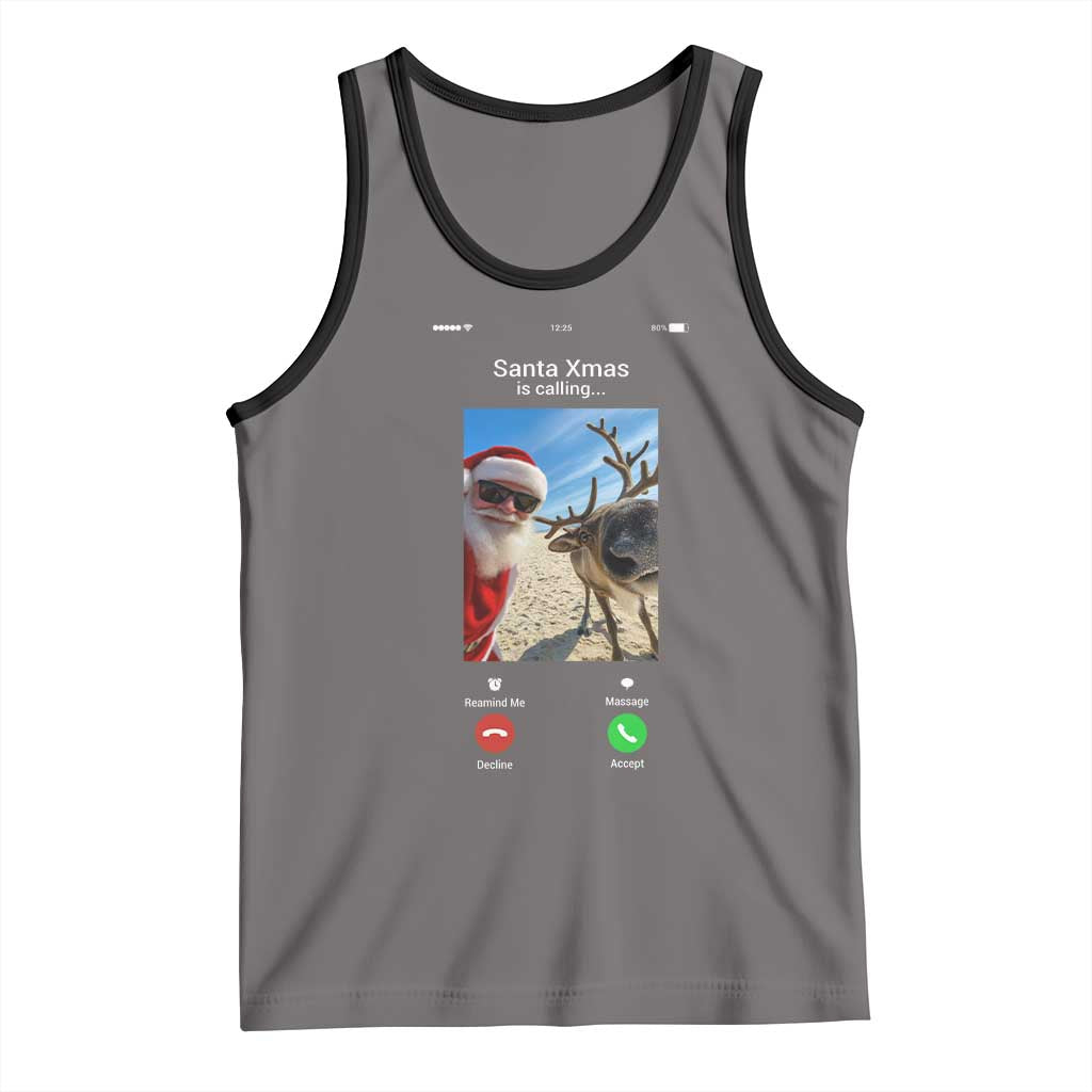 Santa Christmas Meme Tank Top Reindeer Video Call TS14 Deep Heather Black Print Your Wear