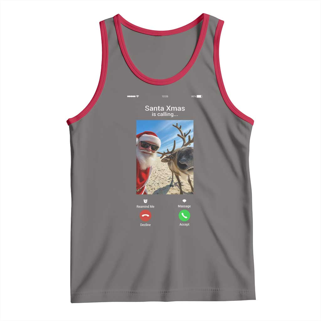 Santa Christmas Meme Tank Top Reindeer Video Call TS14 Deep Heather Red Print Your Wear
