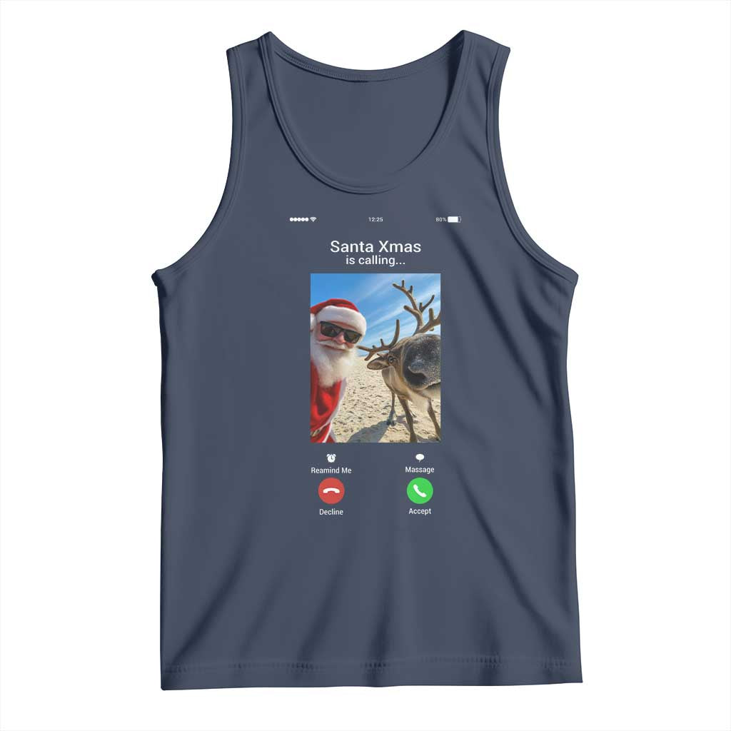 Santa Christmas Meme Tank Top Reindeer Video Call TS14 Navy Print Your Wear