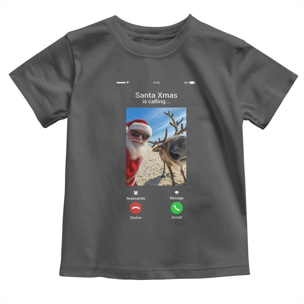 Santa Christmas Meme Toddler T Shirt Reindeer Video Call TS14 Dark Heather Print Your Wear