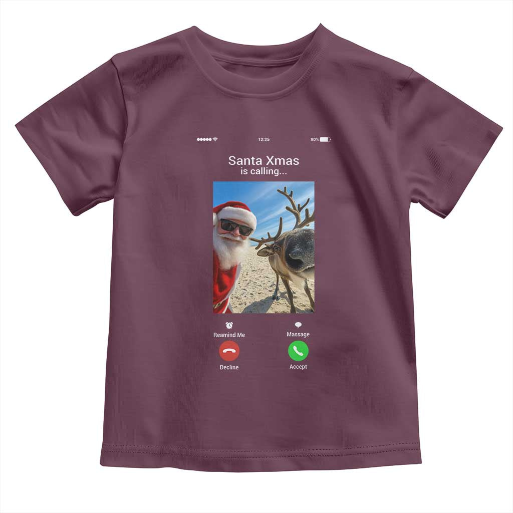 Santa Christmas Meme Toddler T Shirt Reindeer Video Call TS14 Maroon Print Your Wear