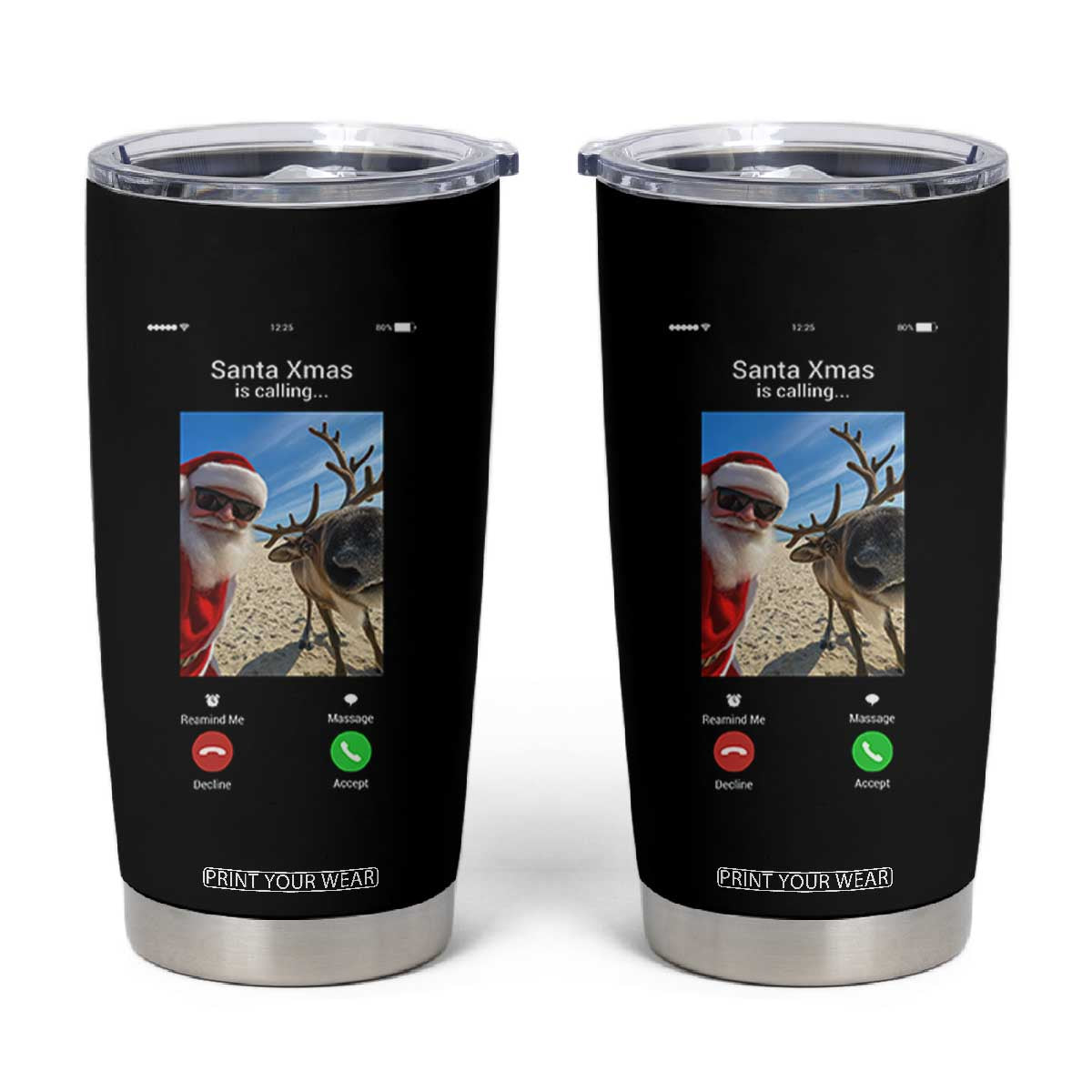 Santa Christmas Meme Tumbler Cup Reindeer Video Call - Print Your Wear