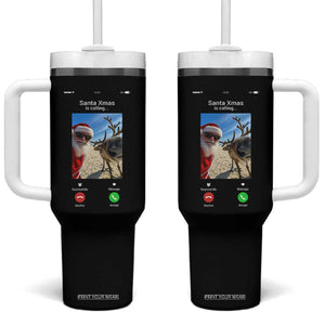 Santa Christmas Meme Tumbler With Handle Reindeer Video Call - Print Your Wear