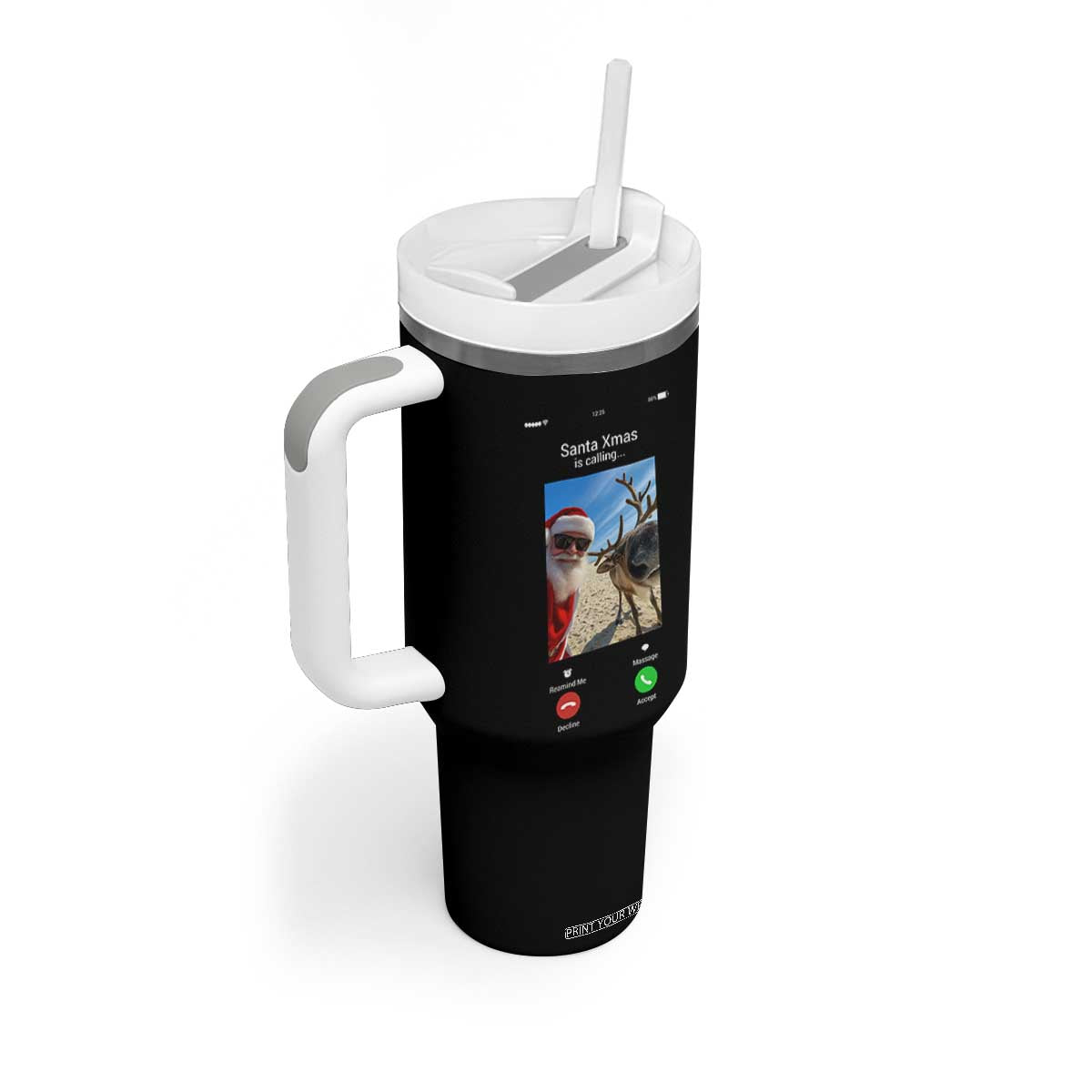 Santa Christmas Meme Tumbler With Handle Reindeer Video Call TS14 Print Your Wear