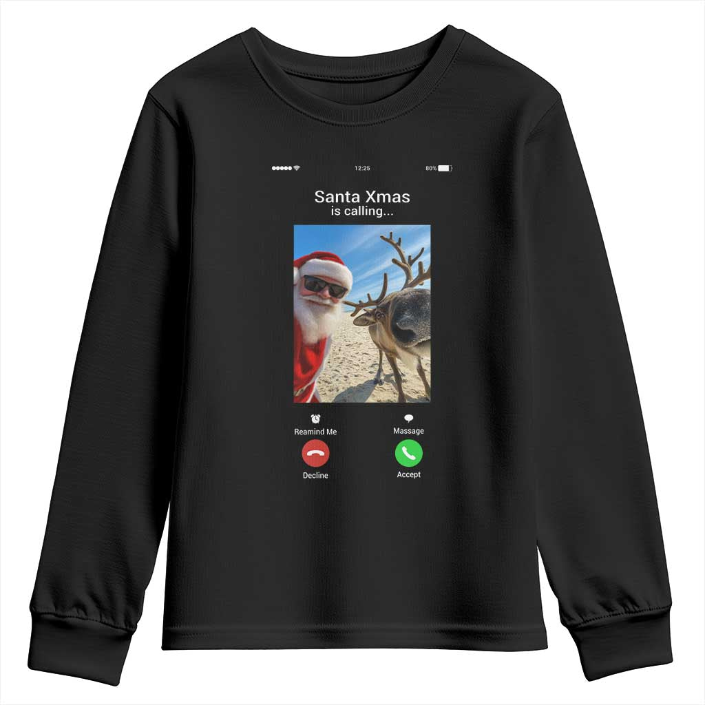 Santa Christmas Meme Youth Sweatshirt Reindeer Video Call TS14 Black Print Your Wear
