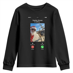 Santa Christmas Meme Youth Sweatshirt Reindeer Video Call TS14 Black Print Your Wear
